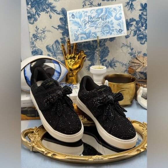 🆕 KURT GEIGER LONDON 🧿 NWOB Laney Bow Slip On Sneaker, Black Crystal Sz37 US 7 - Picture 2 of 12